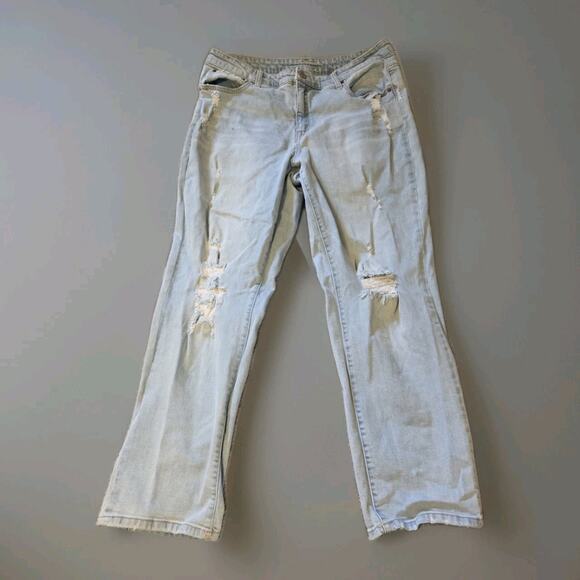 Faded Blue Distressed Frayed Stretch Denim Straight Leg 32x27 Grunge Casual - Picture 1 of 8